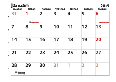 Kalender utskrift 2019