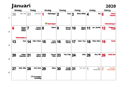 Kalender månad 2020 - Blankettbanken