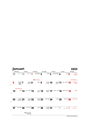 Veckor 2020 kalender