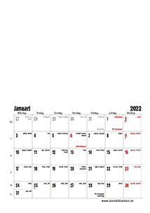 Kalender ut 2022