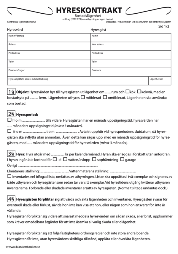 Hyresavtal - egen bostad